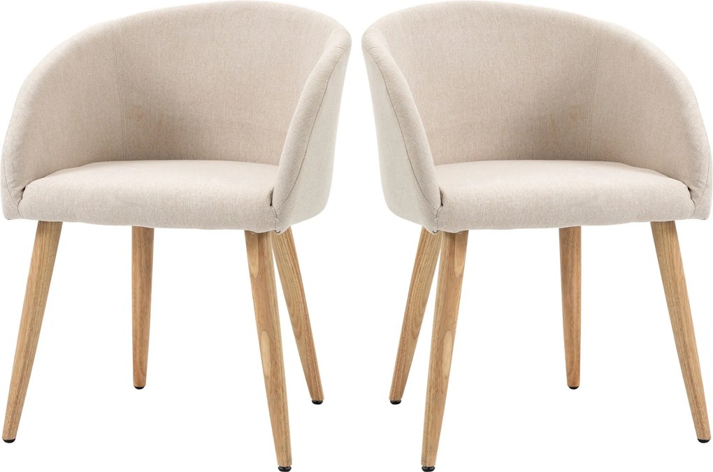 HOMCOM 2 db étkezőszék szett, skandináv design - Kúpos, dőlt gumi fából készült lábak - Ergonomikus kárpitozott háttámla, karfák, bézs | Aosom
