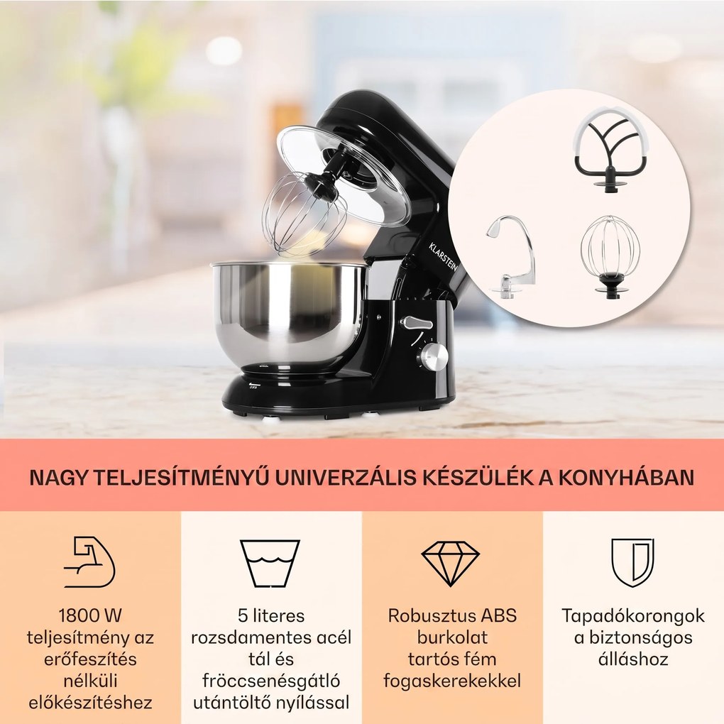 Klarstein Bella, konyhai robotgép, 1800 W, 2,7 PS, 5 L