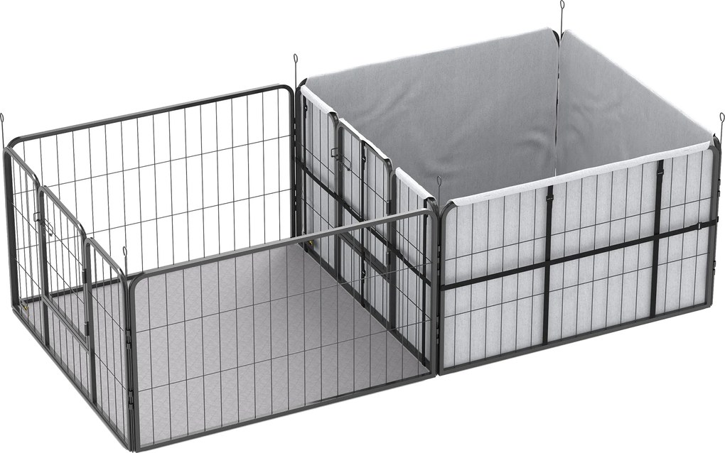 PawHut 7 paneles ellési- és kölyökkarám mosható párnával, 203 x 102 x 60 cm, fekete (kis- és közepes kutyafajták) | Aosom