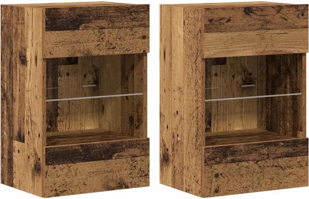 vidaXL 2 db antik fa fali szekrények LED világítással TV-hez 40x30x60,5 cm
