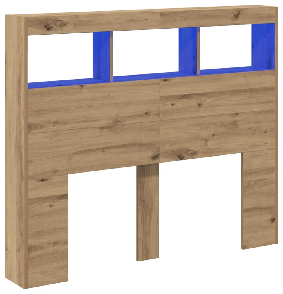 LED-es Fejtámla Szekrény kézműves tölgy 121 x 17 x 102 cm