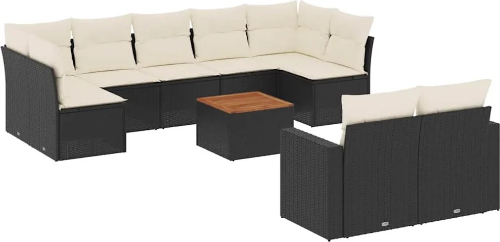 vidaXL 10 részes fekete polyrattan kerti ülőgarnitúra párnákkal