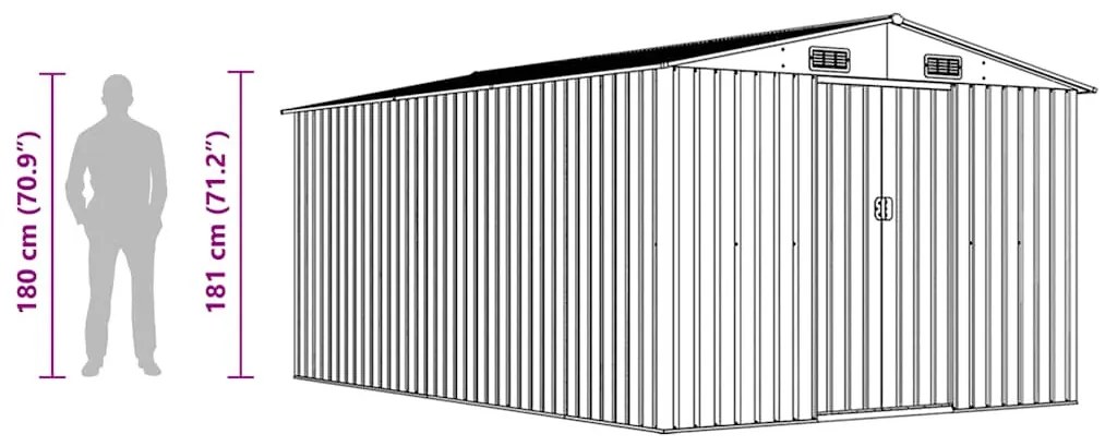 antracitszürke fém kerti fészer 257 x 392 x 181 cm