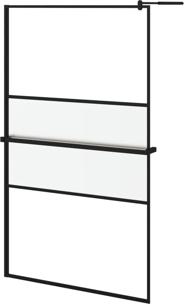 vidaXL fekete ESG üveg és alumínium zuhanyfal polccal 115x195 cm