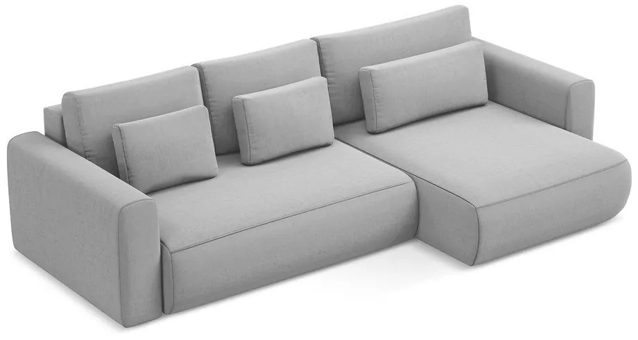 Világosszürke bársony kinyitható-tárolóhelyes sarokkanapé (jobb oldali-heverő résszel) Kapua – Makamii