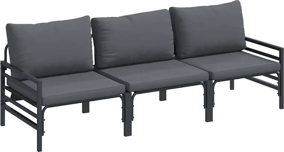 vidaXL Kerti Kanapé Szett párnával 3 pcs Fekete Acél