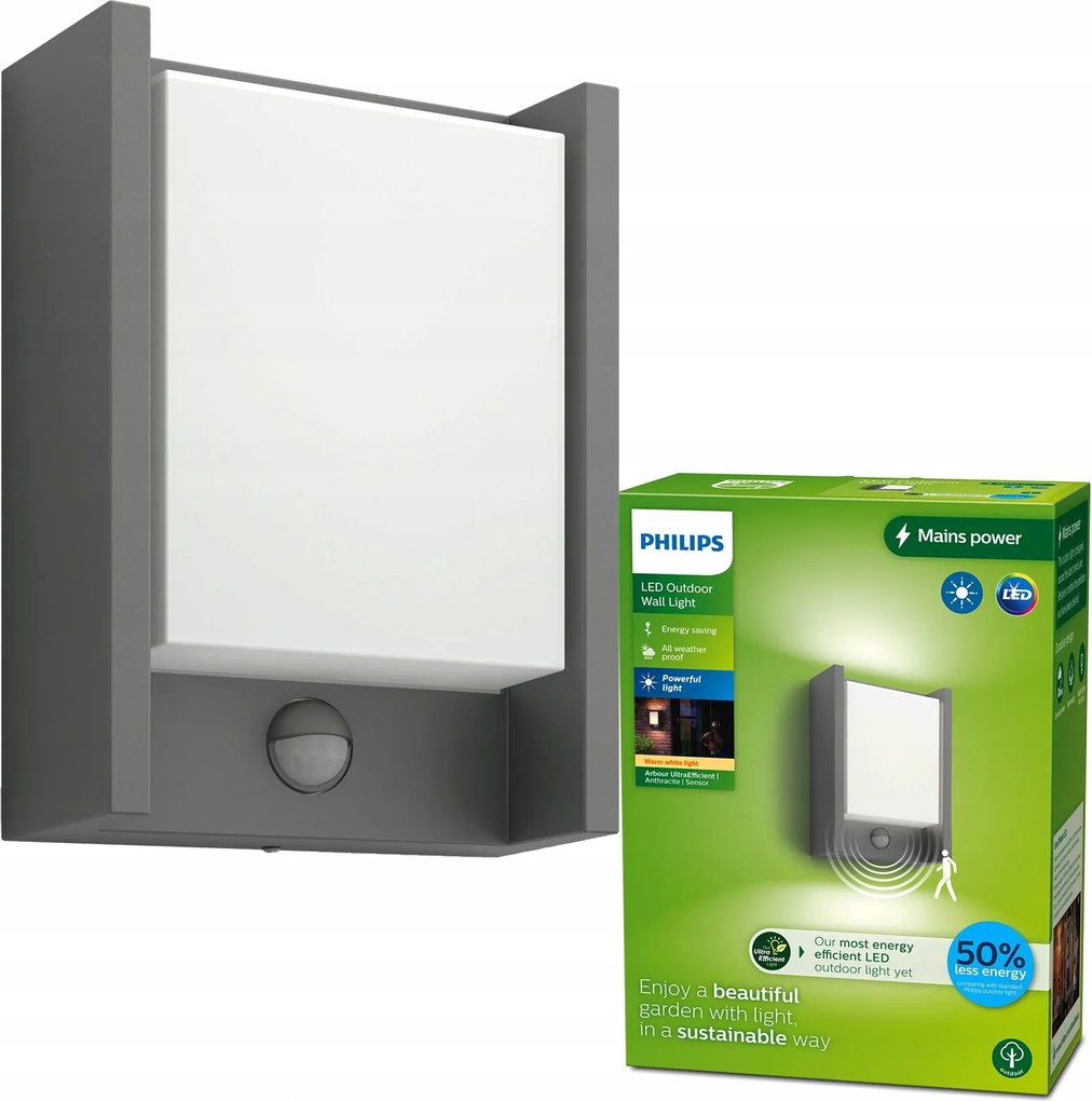 LED-es kerti lámpa Homlokzati fali lámpa Arbour Mozgásérzékelő IP44 Philips