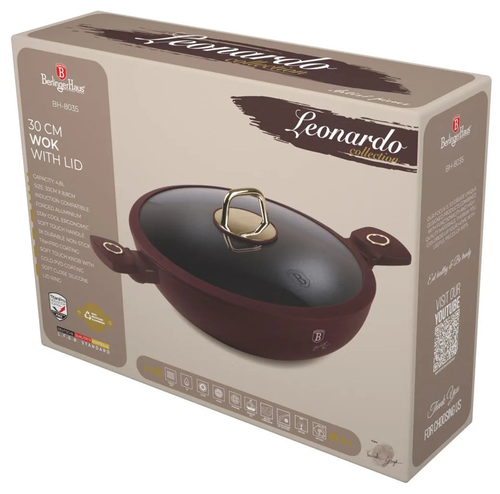 Berlinger Haus indukciós tapadásmentes Wok serpenyő fedővel Leonardo Collection