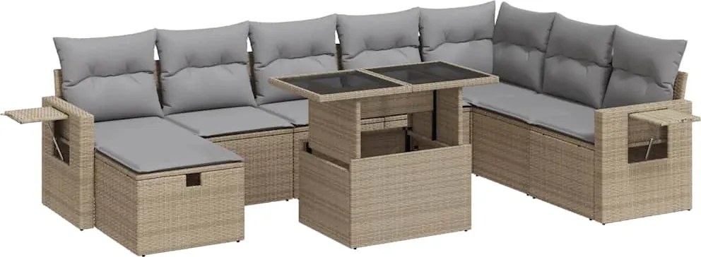 vidaXL 9 részes bézs polyrattan kerti ülőgarnitúra párnákkal