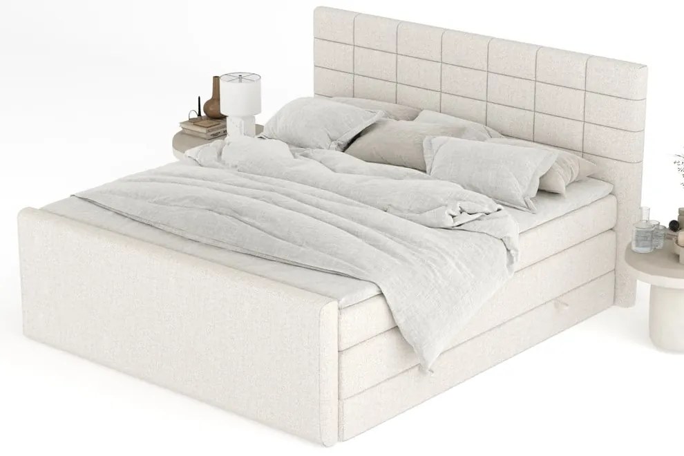 Bézs ágyneműtartós boxspring ágy 200x200 cm Ava – Maison de Rêve