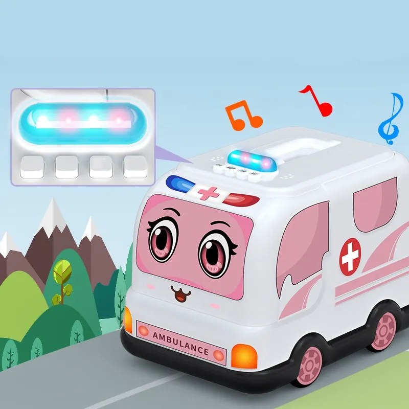 Orvosi készlet 73 kellékkel, interaktív mentőautó fényekkel és hanghatásokkal, baba, rózsaszín