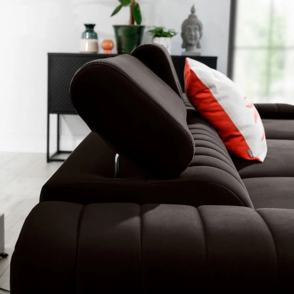 Sötétbarna bársony kinyitható-tárolóhelyes sarokkanapé (jobb oldali-heverő résszel) Grayson – ELTAP