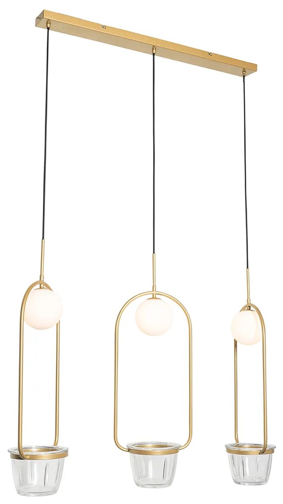 Art Deco függőlámpa arany fehér üveggel 3-lámpás - Isabella