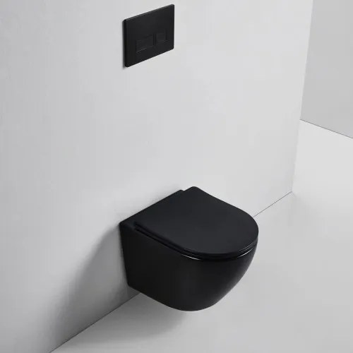 Gamma Mut, falra akasztható wc csésze 48x37 cm Perem nélküli, lassan eső ülőfelülettel, fekete matt, GMA-MUT201-BK