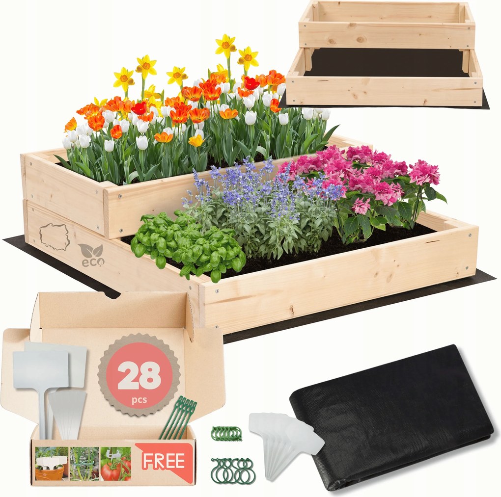 Ágyás magasított zöldséges láda lépcsőzetes impregnáló 18x60x60 öko