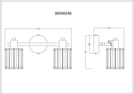 Globo 80040246 Fali spotlámpa, fém fa megjelenésű, füstszínű K5 kristályok, HxSzxM: 330x90x150mm, 2x E14 40W 230V izzók nélkül