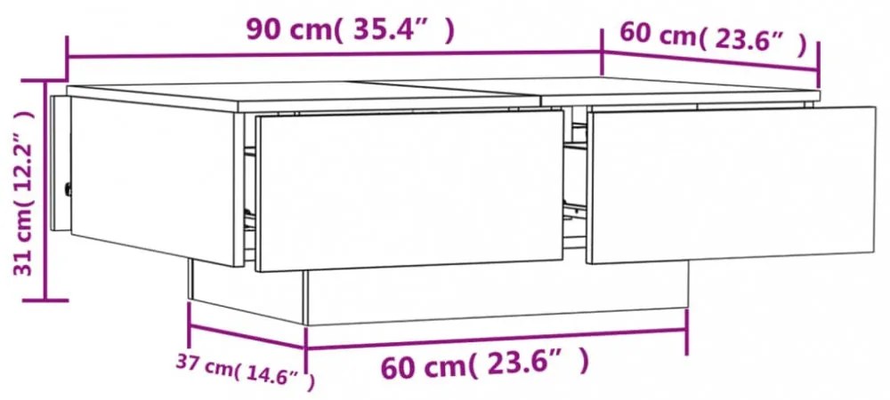 betonszürke szerelt fa dohányzóasztal 90 x 60 x 31 cm