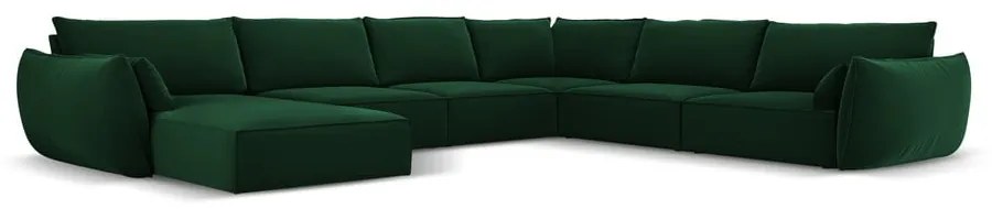 Sötétzöld bársony sarokkanapé (jobb oldali-U alakú) Vanda – Mazzini Sofas