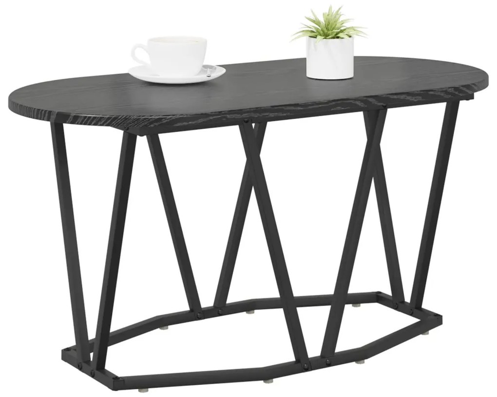 Fekete Tömörfa Dohányzóasztal 80x40x40,5 cm Műgyantával és Fémmel