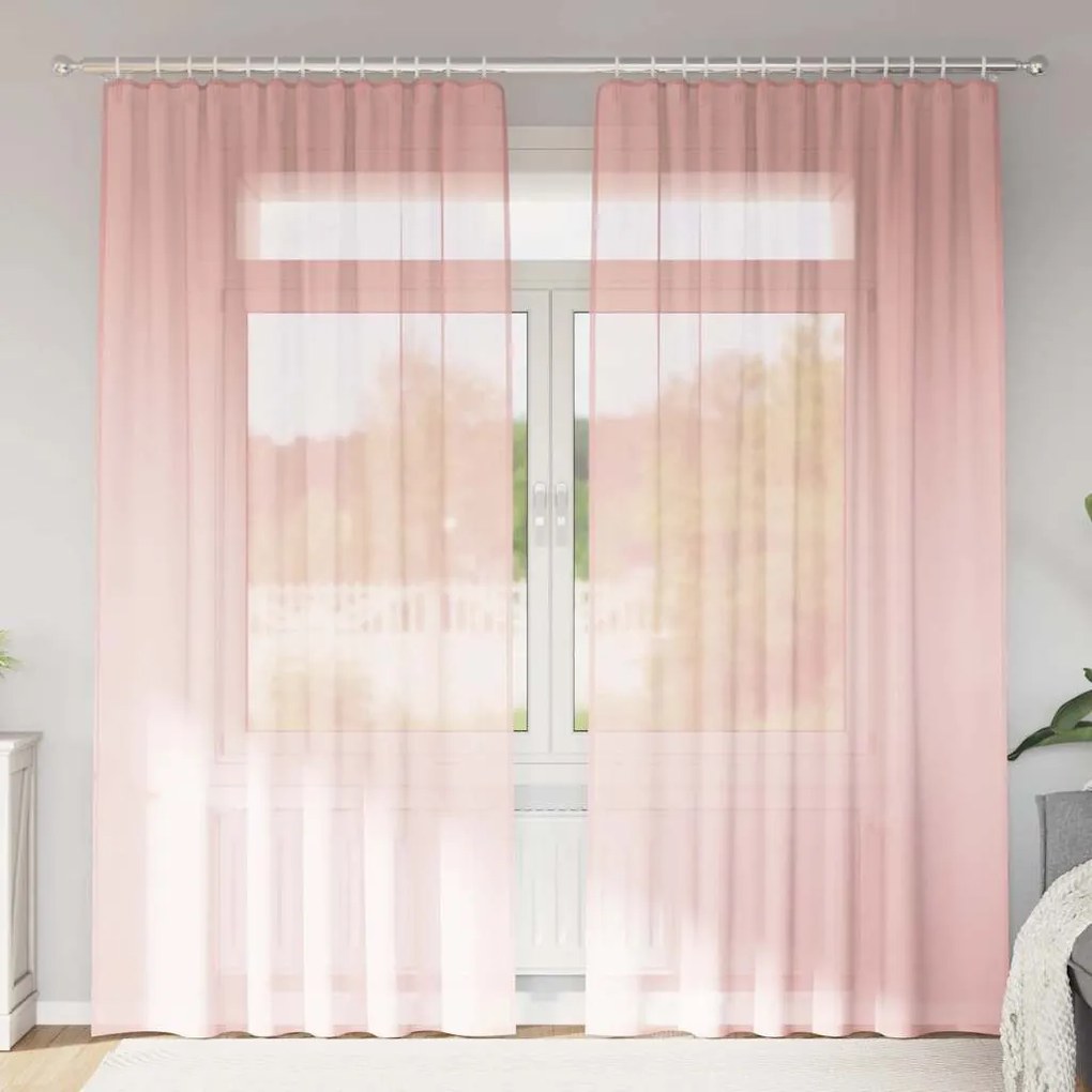 2 db rózsaszín fátyolfüggönyök hurokkal 140x245 cm