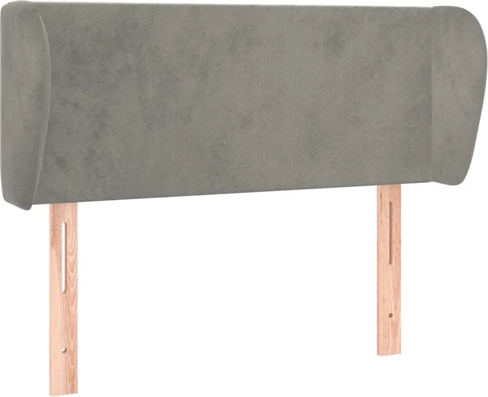 világosszürke bársony fejtámla szárnyakkal 93x23x78/88 cm