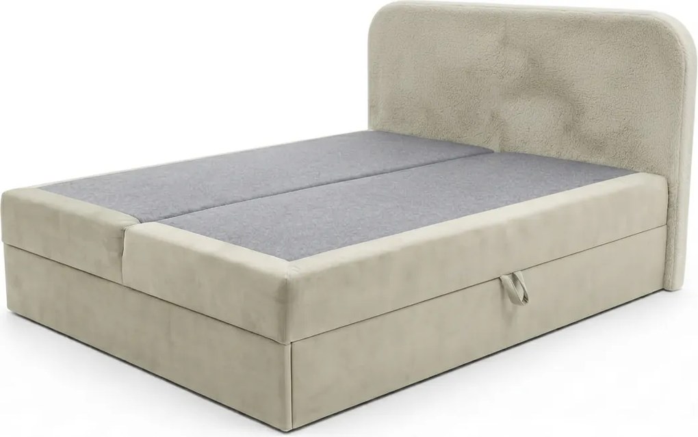 Kárpitozott boxspring ágy FORENA 180x200 cm krémszínű Matrac: Bonell rugós matrac