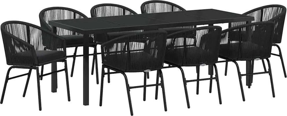 vidaXL Kert étkező szett 9 pcs Fekete Porszórt acél