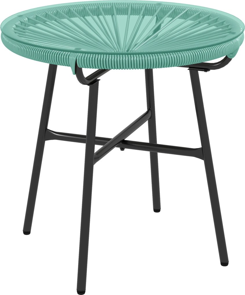 Outsunny Kerek Kerti Kávézó Asztal Rattan Hatású Gyantából, Fém és Edzett Üveg Felső Ø 50 x 50 cm Zöld | Aosom