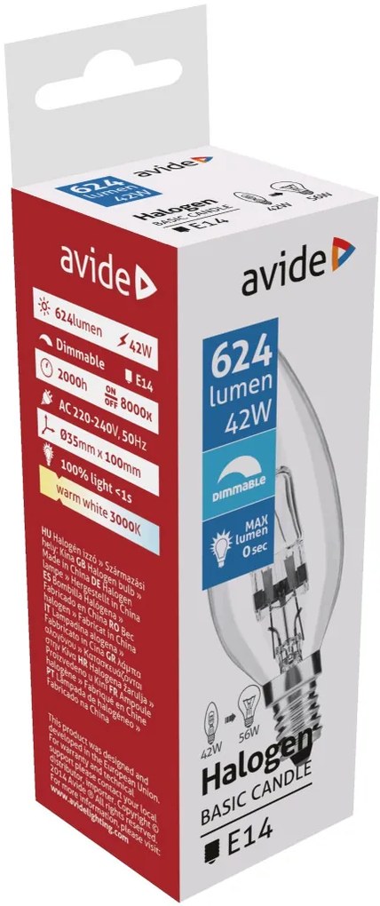 Avide Halogén Candle 42W E14 2000h