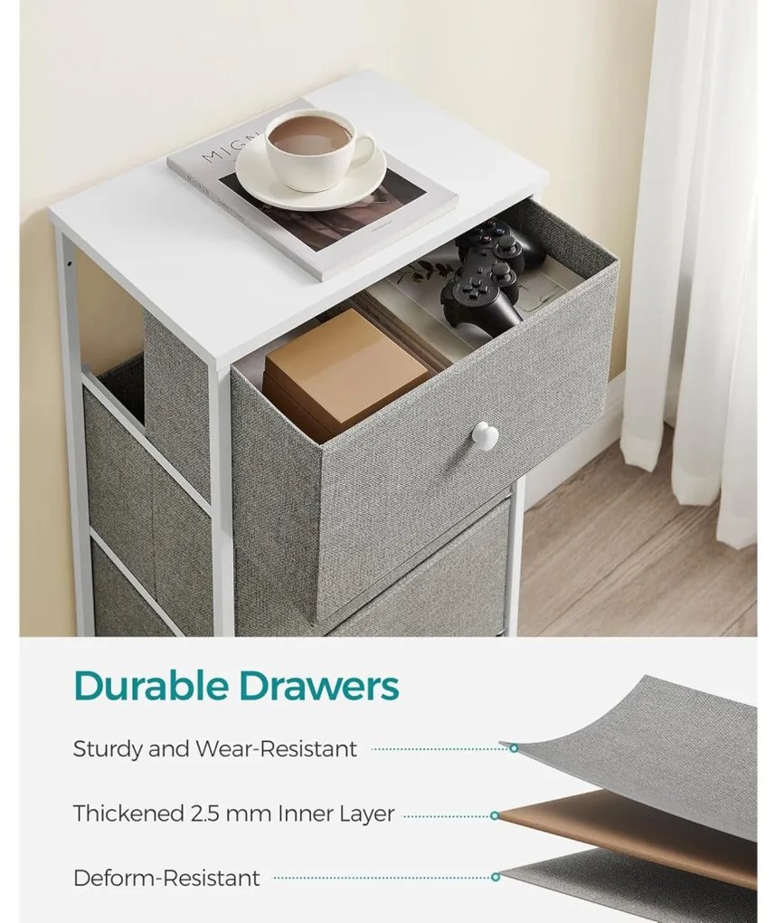 Tároló szekrény négy fiókkal, ruhás szekrény, galambszürke és krémfehér 80x30x85cm