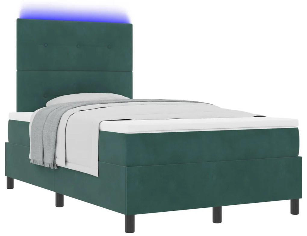 Boxspring Ágy Mattal és LED-del Sötét Zöld 120x200 cm Bársony