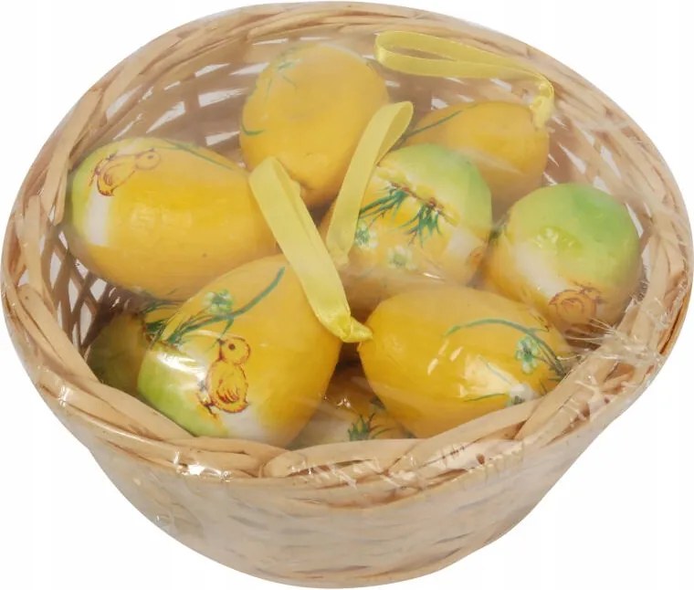 Húsvéti Díszítő Szett Sárga Hungarocell Tojás Kosárban 10 db-os