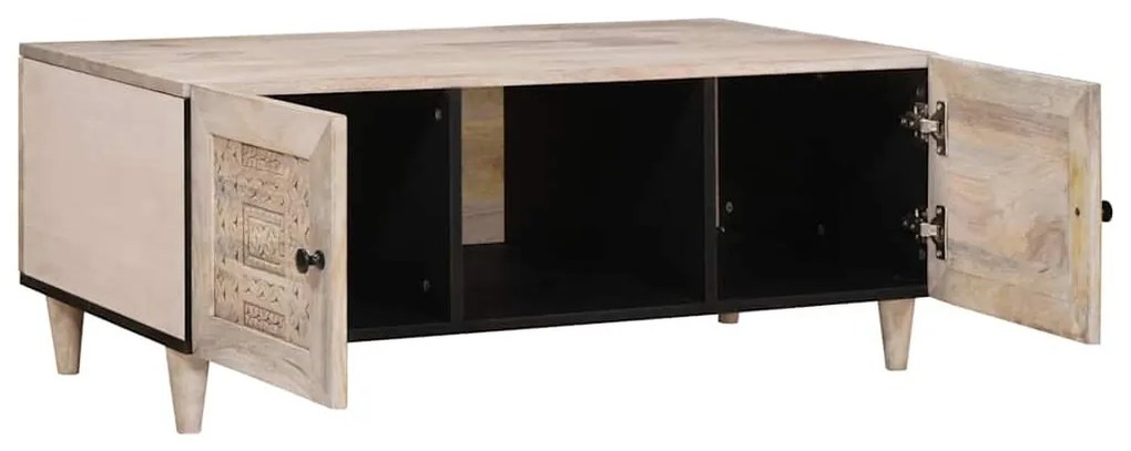 Dohányzóasztal polcokkal Bézs 100 x 54 x 40 cm tömör mangófa