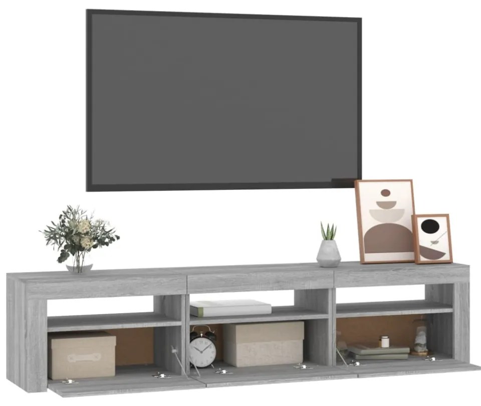 szürke sonoma színű TV-szekrény LED-lámpákkal 180x35x40 cm