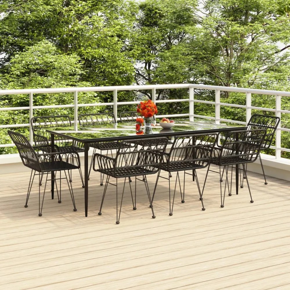 9 részes fekete polyrattan kerti étkezőgarnitúra