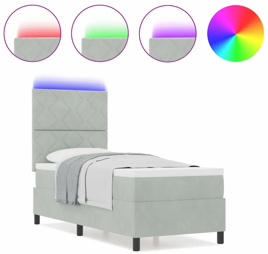 Boxspring Ágy Matrac & LED Fény Szürke 80x200 cm Bársony