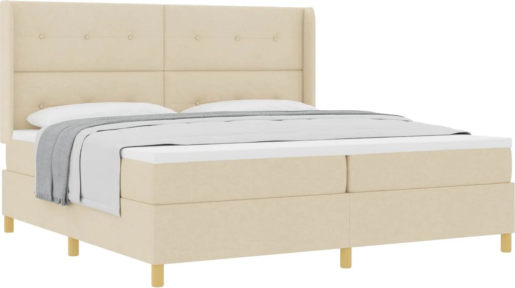 vidaXL Boxrugós ágy matracmal fejtámlával Krém 200 x 200 cm szövet