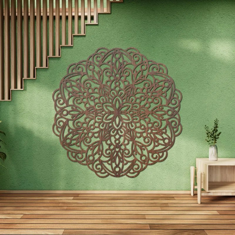 Fából készült mandala falra, virágdíszítéssel | MELLANY