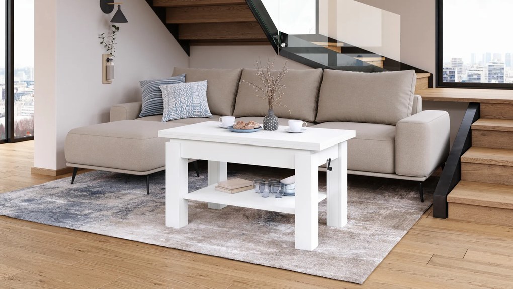 Mazzoni BRAWO Fehér - NYITHATÓ/MAGASÍTHATÓ DOHÁNYZÓASZTAL POLCCAL ÉTKEZŐASZTALKÉNT IS HASZNÁLHATÓ