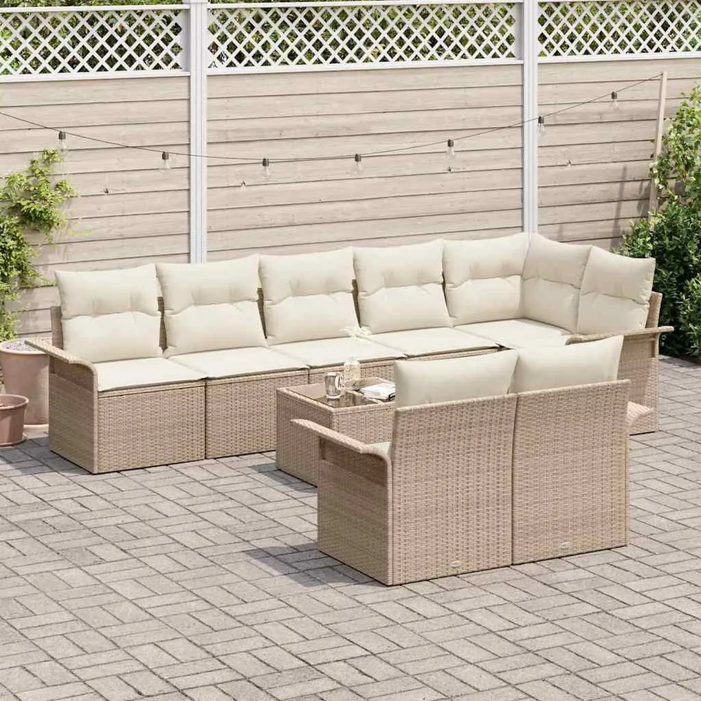 Kerti Kanapé Szett párnával tárolóval 9 pcs Bézs Poli rattan