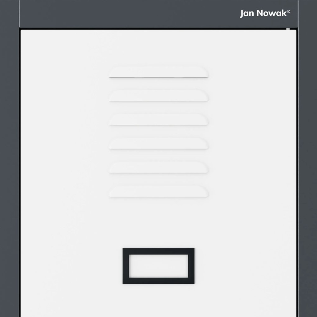 Pléh öltözőszekrény talpazaton, kétmodulos, polccal és köztes fallal KACPER, 800 x 1800 x 500 mm, antracit-fehér