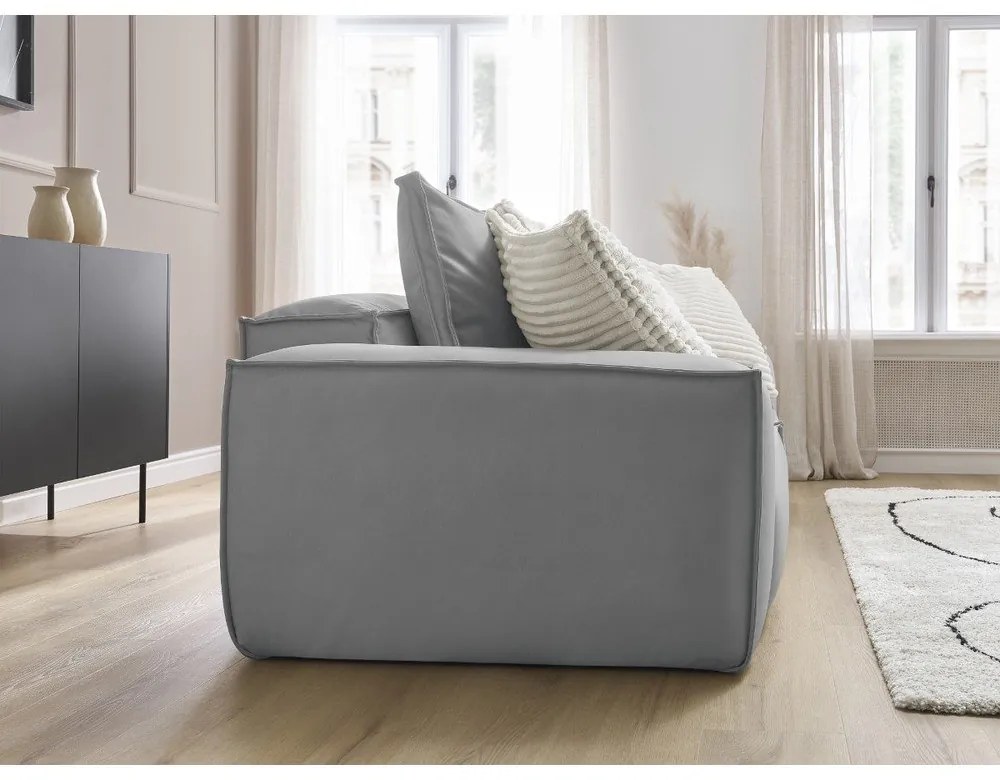 Világosszürke bőrutánzat kanapé 260 cm Boheme – Bobochic Paris