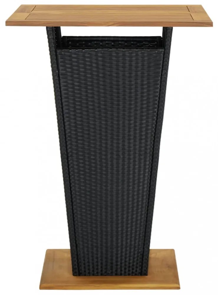 fekete polyrattan és tömör akácfa bárasztal 80 x 80 x 110 cm
