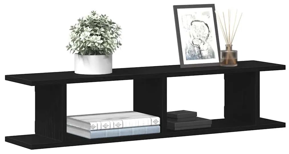 2 db fekete tölgy szerelt fa fali polcok 90x18x20 cm