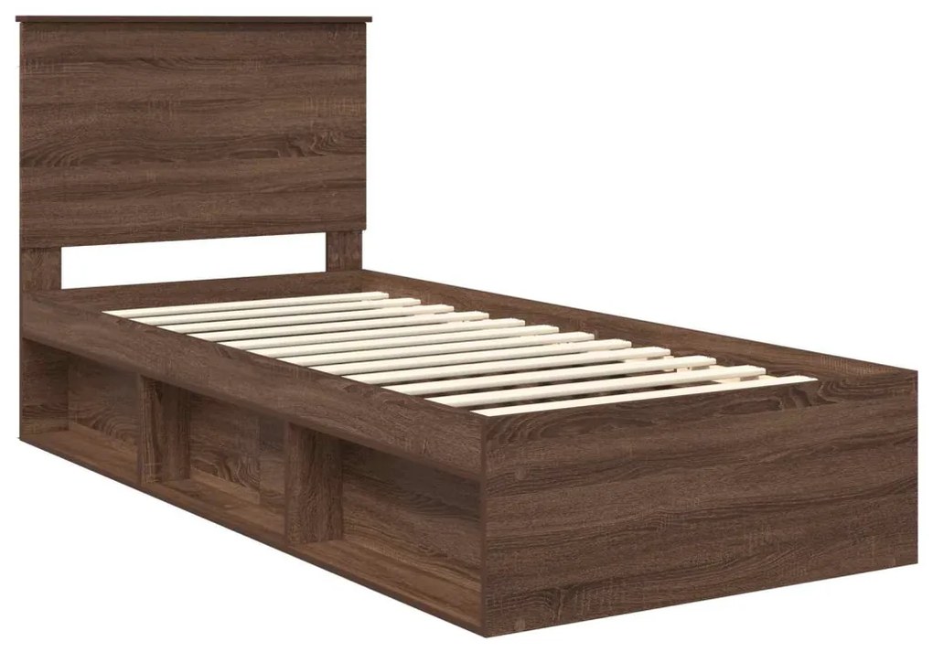 vidaXL Ágykeret fejtámlával Barna Tölgy 100 x 200 cm Tömör fenyőfa