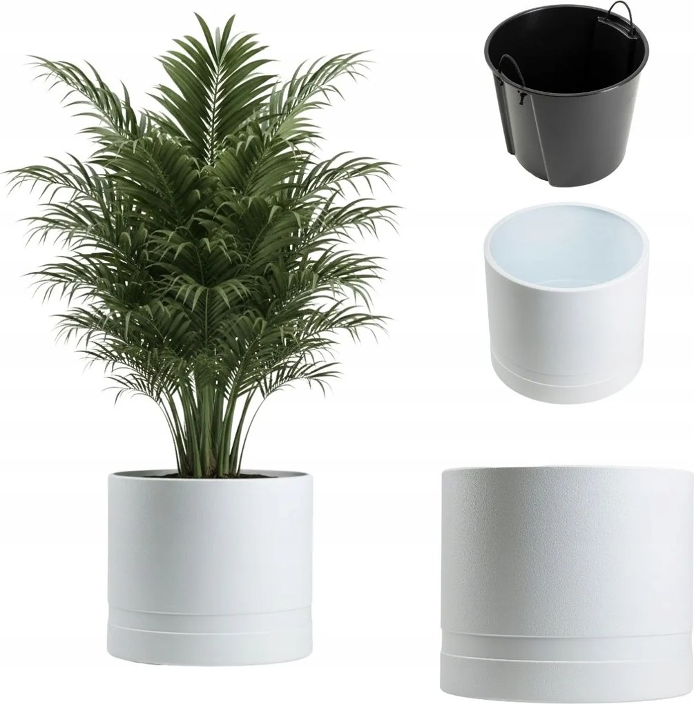 Virágtartó Fehér Kerti műanyag virágtartó betéttel teraszra erkélyre fedő