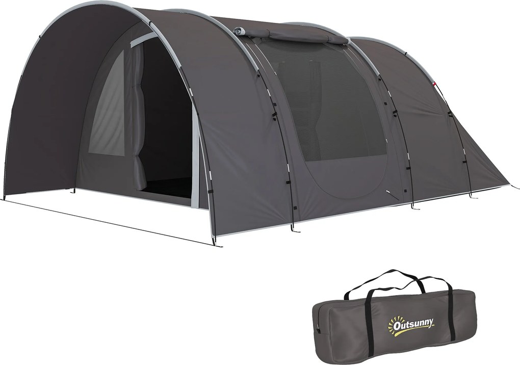 Outsunny Családi Kempingtábor Tető 4-6 Fő Részére, Könnyű Szellőző Vízhatlan Alagúttábor 5,000mm Könnyű Beállítás, Hordtáska és Szőnyeg Tartozék, Túrá