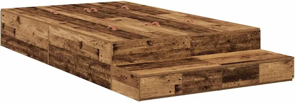 vidaXL Ágykeret tárolóval fiókkal tárolóval Öreg fa 120 cm Faanyag
