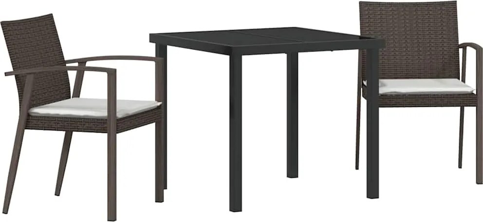 vidaXL Kert étkező szett 3 pcs Barna és fekete PE Rattan