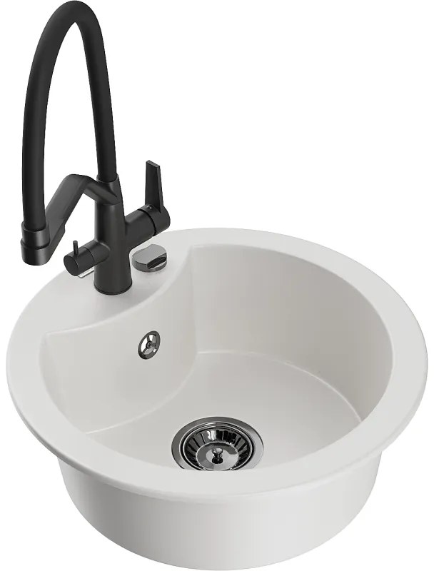 Mexen Diego 1 rekeszes gránit mosogató Duo konyhai csapteleppel, fehér - 6512-20-671701-70-B